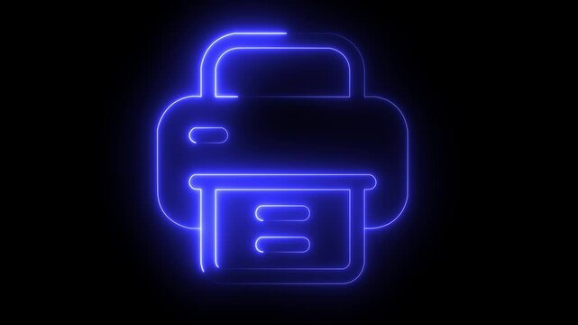 glowing  neon printer icon with a document, representing digital printing and office technology on a black background . suitable for office printing, documents, digital technology concept .