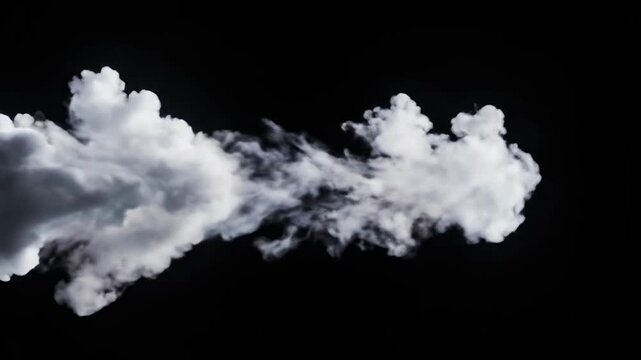 White Smoke Cloud Against Black Background
