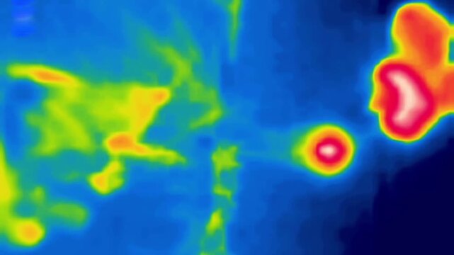 Smoke comes out of the chimney. Image from thermal imager device. Vertical Video