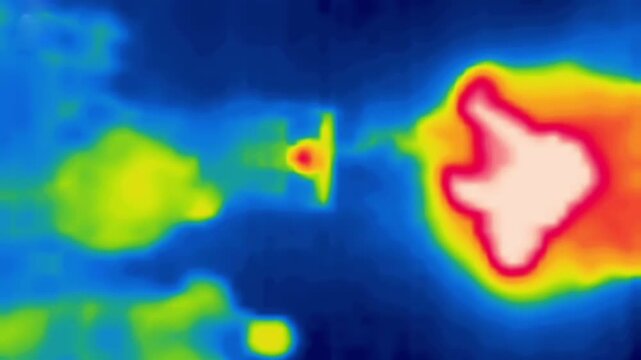 Smoke comes out of the chimney. Image from thermal imager device. Vertical Video