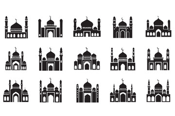 Mosque Silhouette Icon Set &ndash; Islamic Architecture Vector Collection for Ramadan and Eid