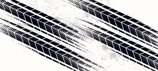 Auto tire tread grunge element. Car and motorcycle tire pattern, wheel tyre tread track. Black tyre print. Vector illustration isolated on white background.