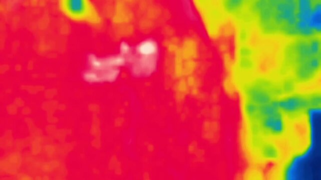 A janitor sweeps the street. Image from thermal imager device. Vertical Video