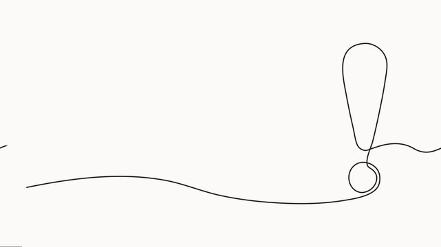 self drawing Exclamation mark, one-line art animation, hand-drawn admiration sign, idea, Query attention concept, finding an answer.