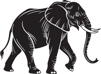 Fototapeta premium Premium walking elephant black silhouette vector with modern minimalist flat design, strong proportions for wildlife eco branding