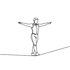 Continuous one line circus tightrope walker vector illustration isolated on white background © Md