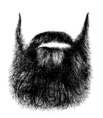 Vintage pen and ink illustration of a man's beard with wire like hair and mustache, great party prop face for selfie booth © HootDesignStudio