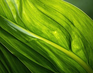 Close-Up View of Smooth, Vibrant Green Leaf with Intricate Veins