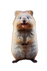 Quokka standing upright, cute smiling expression, soft brown fur detail, Isolated to Transparent Background
