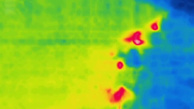 View from behind a moving car. Image from thermal imager device. Vertical Video