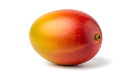 Fototapeta premium Single Ripe Tropical Mango with Red, Orange, and Yellow Hues Isolated on White Background