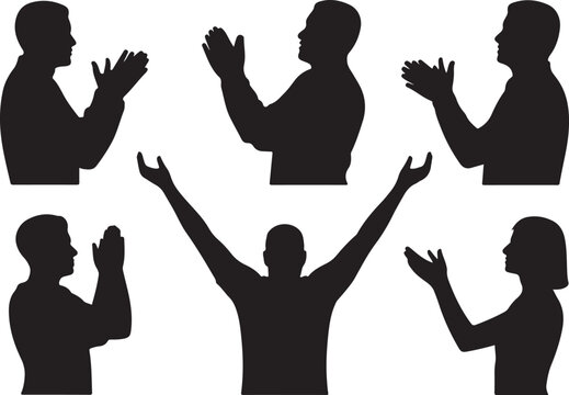 Silhouettes of people clapping and celebrating with arms raised