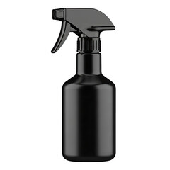 Black Plastic Spray Bottle with Trigger Sprayer Isolated on White Background.