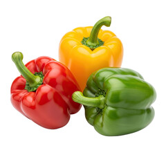 Vibrant Trio of Fresh Bell Peppers Isolated on White Background.