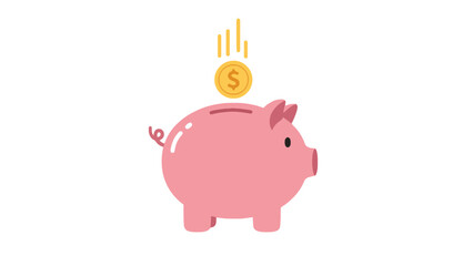 A pink piggy bank with a coin being inserted for saving money