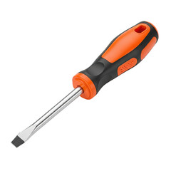 Flathead Screwdriver with Orange and Black Handle on White Background.