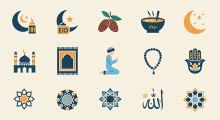 Fototapeta premium ramadan arabic islamic celebration icon set style icon