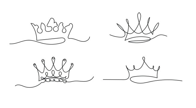 Set of Crown continuous one line drawing and minimalist style isolate outline vector illustration, Continuous one line drawing of king crown vector.