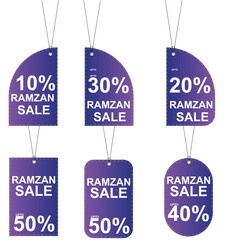 Ramzan Holy Month business promotion set featuring hanging sale price tags and discount labels for retail shop shopping signs during Ramzan store sale