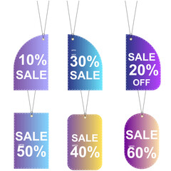 Set of colorful hanging sale tags and paper price labels featuring red discount coupons and retail promotion stickers for a business Christmas shopping vector illustration design