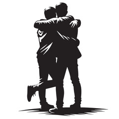 Naklejka premium Black Friends Hugging Silhouette Vector, High Quality Illustration on White Background