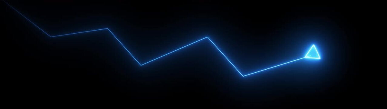 Neon Line Graph Arrow Downwards Against Black .Abstract neon line arrow down business graph.