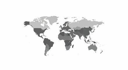 Obraz premium A minimalist world map illustration displaying global territories in various shades of gray on white