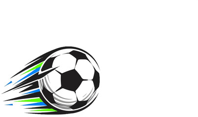 Obraz premium A stylized soccer ball with dynamic speed trails in black, white, blue, and green on a white background