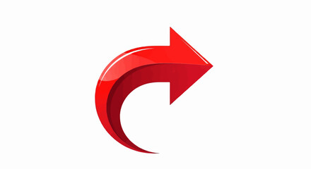 A vibrant red, glossy 3D arrow icon curves clockwise to the right on a white background, symbolizing share or turn