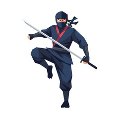 Dynamic Ninja Warrior Character with Katana Sword Illustration