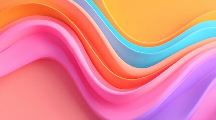 Fototapeta premium Vibrant colorful abstract wave pattern with wavy lines in pink, orange, blue, and purple.