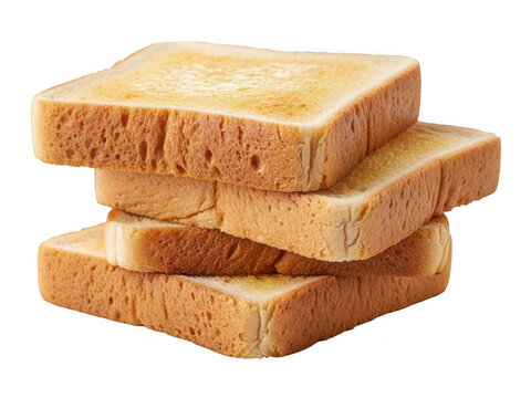 Stack of toasted bread slices isolated on transparent background