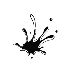 Obraz premium Dynamic Black Liquid Splash with Outlines and Droplets. Abstract Ink Stain Vector Graphic Element on White Background.