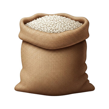 Large sack of white rice isolated on transparent background