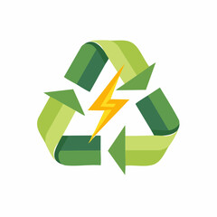 Obraz premium Green Recycling Symbol with Electricity Lightning Bolt Power Saving Energy Concept
