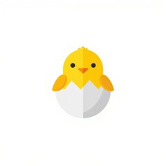 Fototapeta premium Flat vector illustration of a cute yellow chick emerging from a cracked egg. Springtime and new beginnings concept.