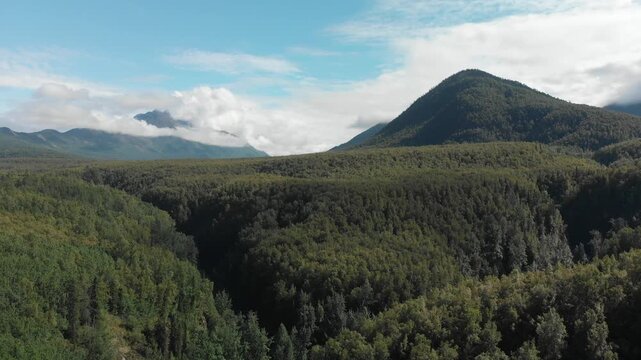 Aerial view of Alaskan wilderness at Glenn Highway Thunderbird Falls Trail