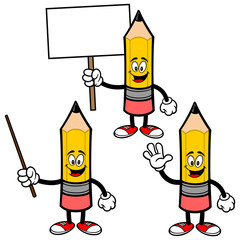 Pencil Mascot Set 02, Hand Drawn illustrations of Pencil Mascots in various poses.