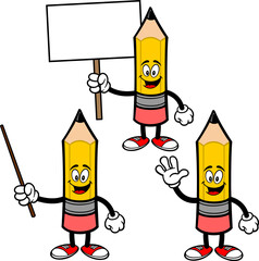 Pencil Mascot Set 02, Hand Drawn illustrations of Pencil Mascots in various poses.