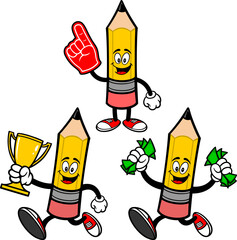 Pencil Mascot Set 04, Hand Drawn illustrations of Pencil Mascots in various poses.