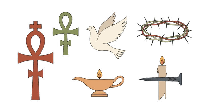 Christian and ancient symbols including ankh and anusam symbol ancient egyptian symbol