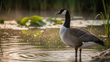 Obraz premium Canada goose standing in shallow water with ripples