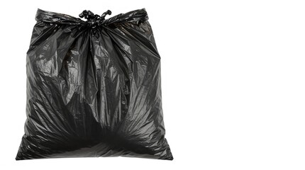Obraz premium A large black trash bag with a drawstring tie on a white background