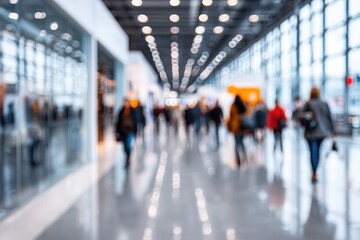 Fototapeta premium Blurred travelers walking modern airport terminal