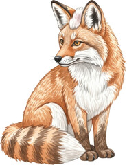 Obraz premium A detailed illustration of a sitting red fox digitally painted on transparent background