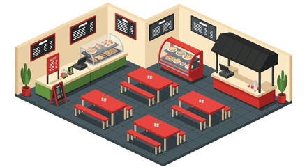 Obraz premium Isometric illustration of a vibrant and detailed bakery interior scene