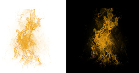 Vibrant yellow smoke swirling on white and black backgrounds isolated on transparent background © BasharCreates