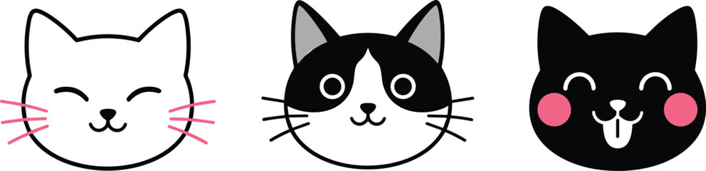 Cute cat head icon set kawaii kitten face symbols for pet shop veterinary clinic animal lovers stickers vector, © Mohammad