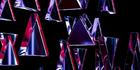 Cyber elements made of dispersion glass and liquid acrylic green violet blue glow on black backdrop cinematic tech background design cover art music visuals 3d rendering © IM_VISUALS