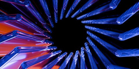 Cyber elements made of transparent glass and liquid acrylic green violet blue glow on black backdrop cinematic tech background design cover art music visuals 3d rendering © IM_VISUALS
